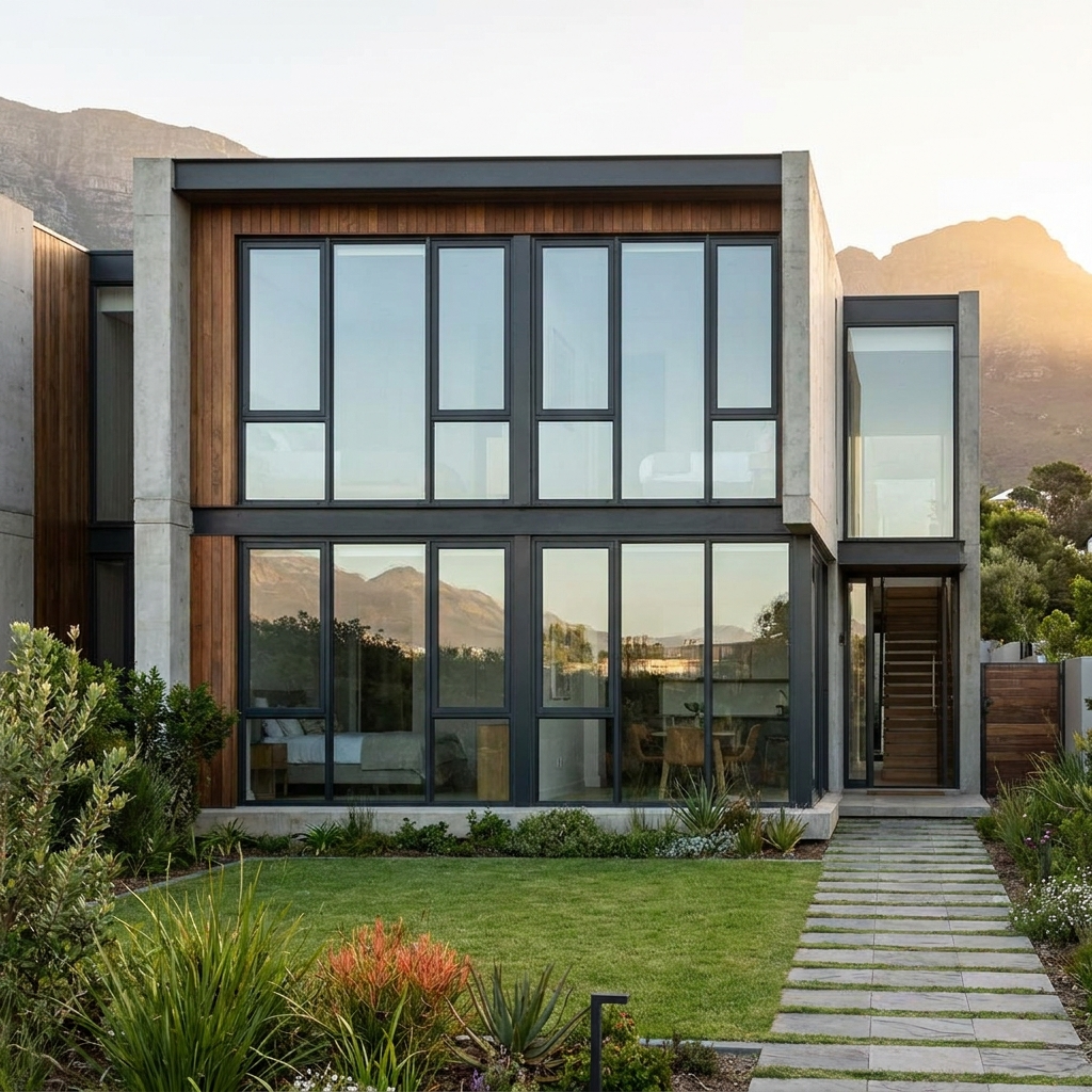 modern house with brand new uniform windows