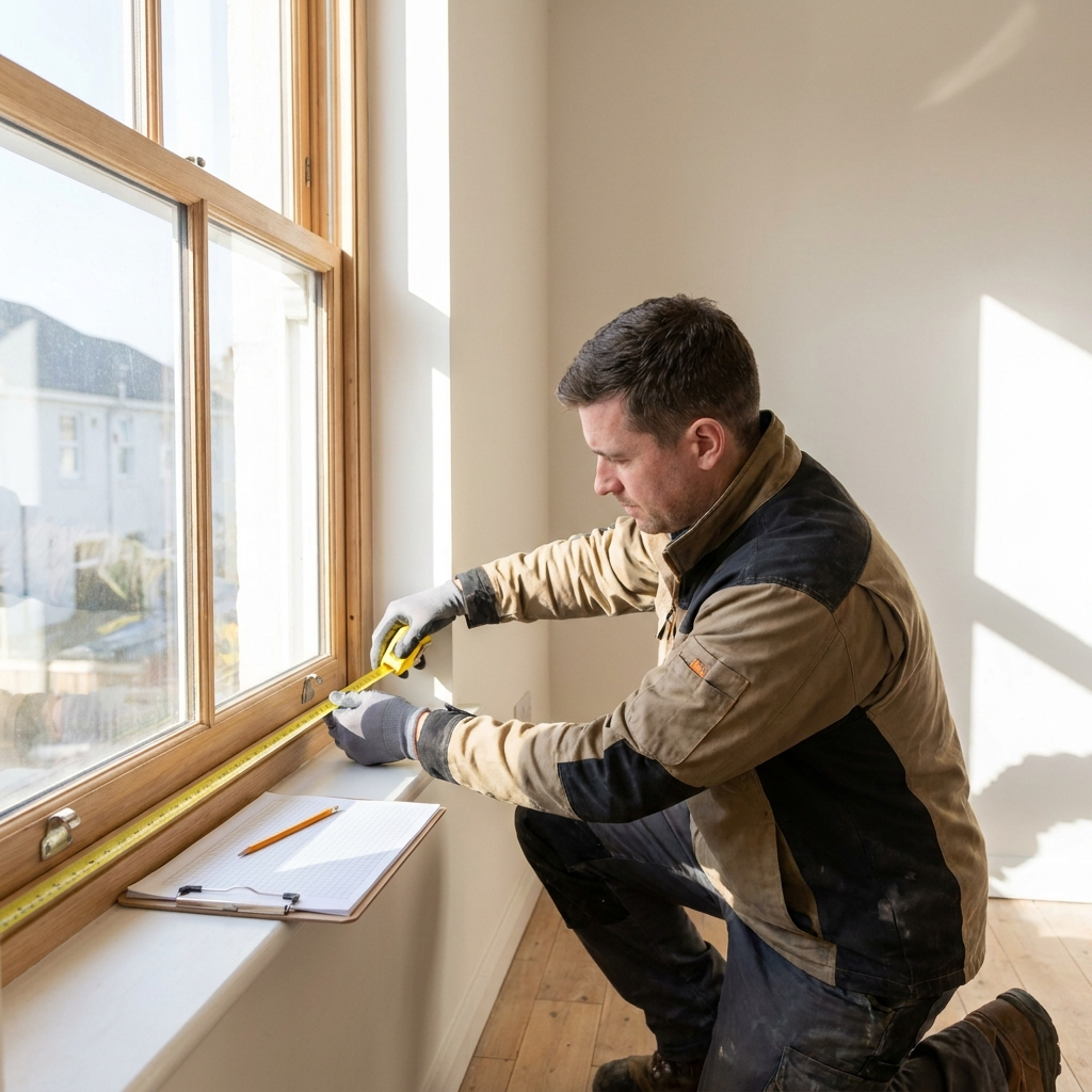 professional measuring window with tape measure
