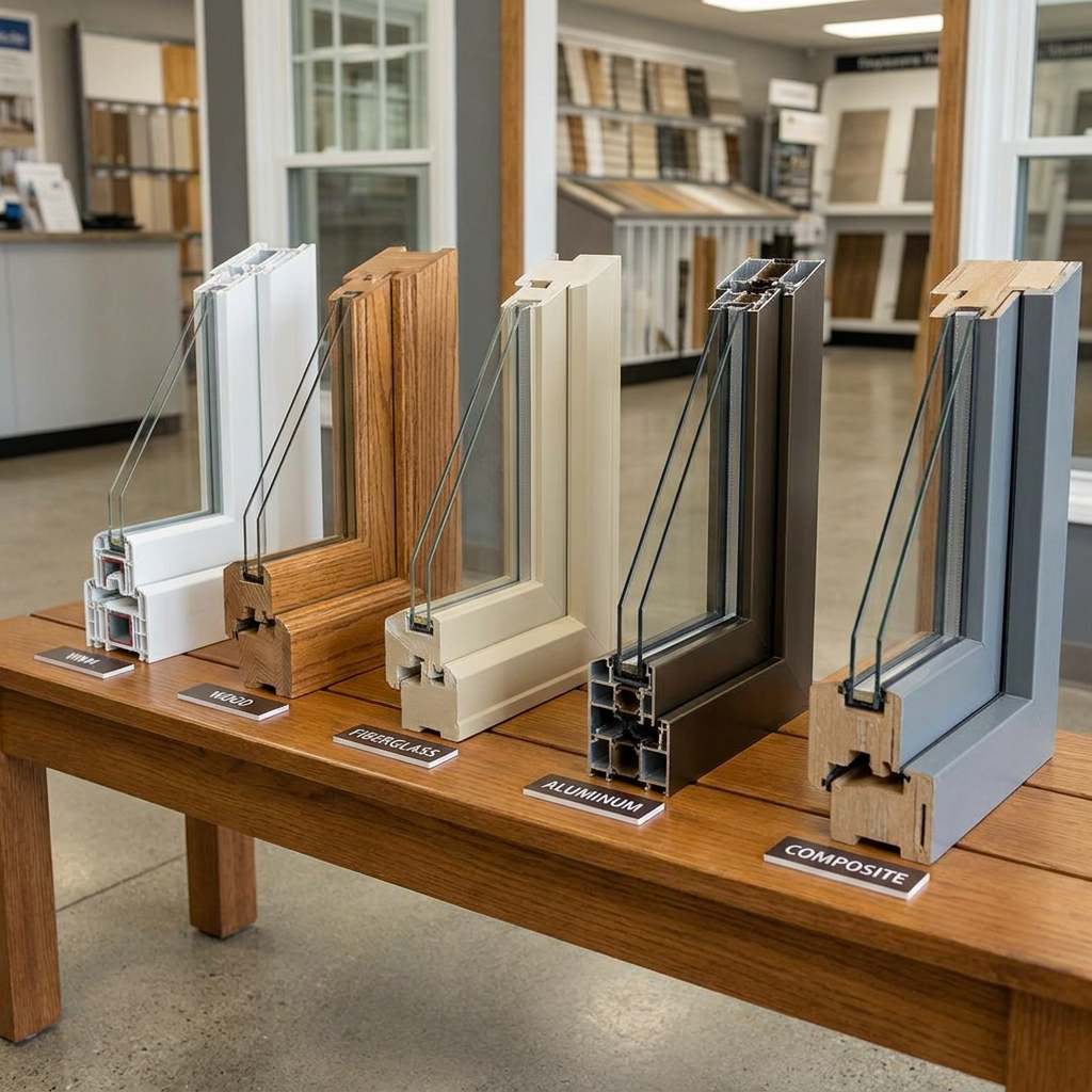 example of various replacement window materials displayed side by side