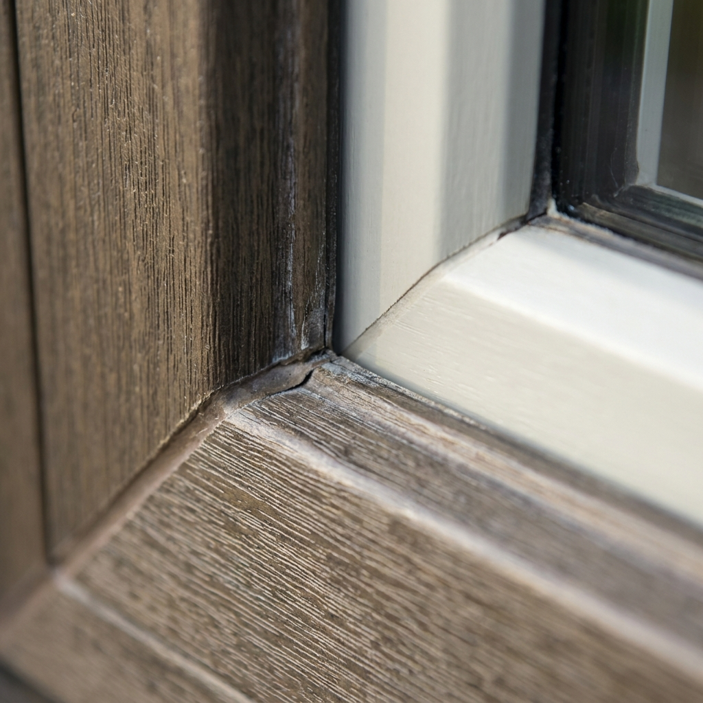 close-up of composite window frame showing texture