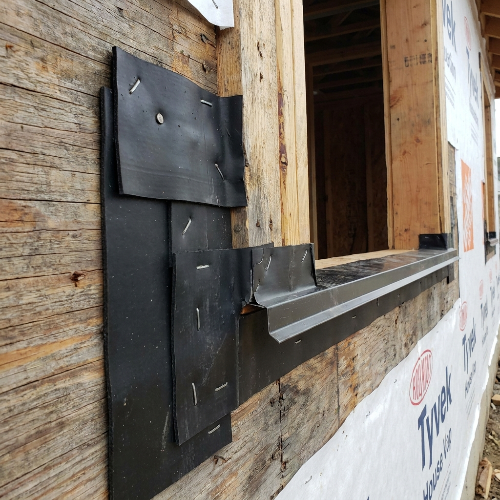 close up of detailed flashing installation around window opening